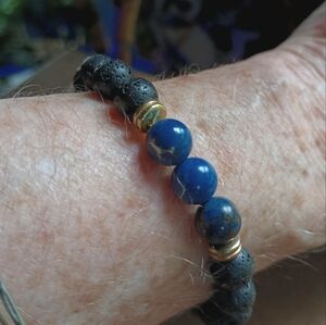Lapis Lazuli & Natural Lava Unisex Bracelet